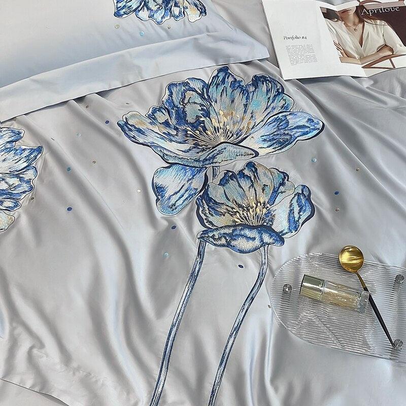 Conjunto de Roupas de Cama Flor de Lótus em 100% Algodão Egípcio 4 Peças - Lilshop story